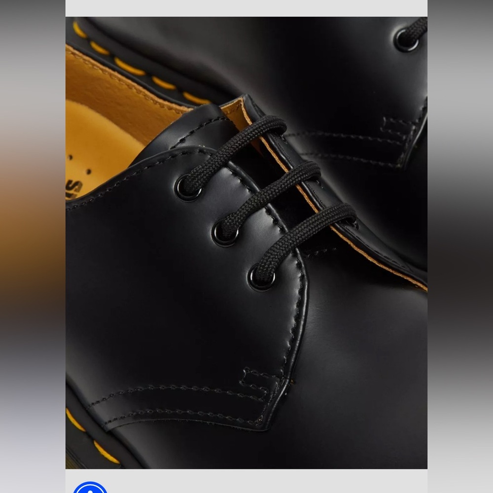 Dr. Martens Black Leather 3-Eye Oxford with Yellow Stitching - Picture 2 of 7